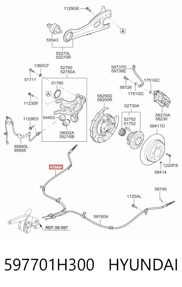 Задний правый трос ручника 597701H300 Hyundai/Kia
