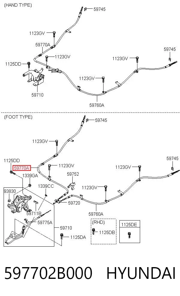 Задний правый трос ручника 597702B000 Hyundai/Kia