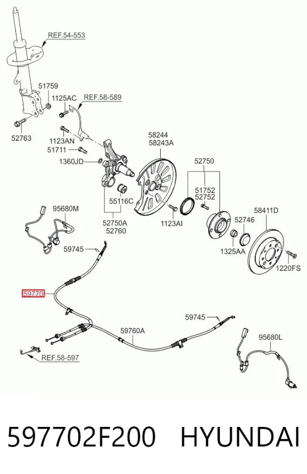 Задний правый трос ручника 597702F200 Hyundai/Kia