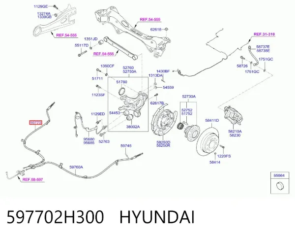 Задний правый трос ручника 597702H300 Hyundai/Kia