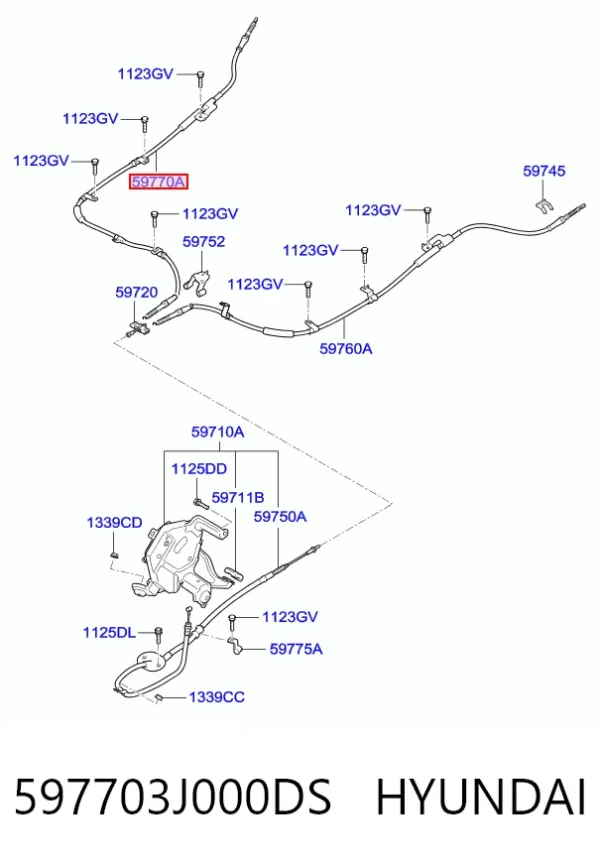 Задний правый трос ручника 597703J000DS Hyundai/Kia