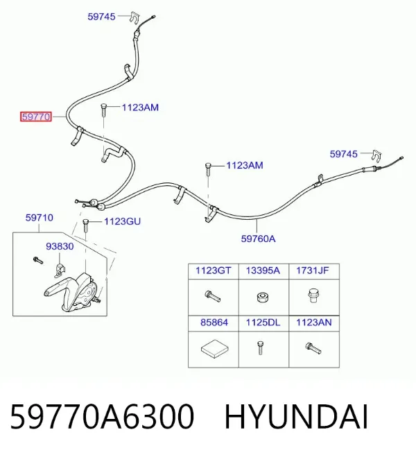 Задний правый трос ручника 59770A6300 Hyundai/Kia