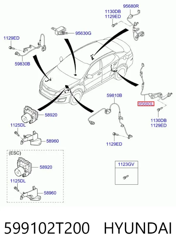 Датчик АБС задний левый 599102T200 Hyundai/Kia