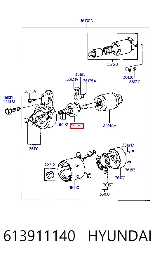 Бендикс стартера 613911140 Hyundai/Kia