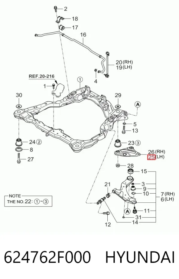 Кронштейн передней балки 624762F000 Hyundai/Kia