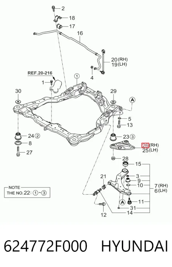 Кронштейн передней балки 624772F000 Hyundai/Kia