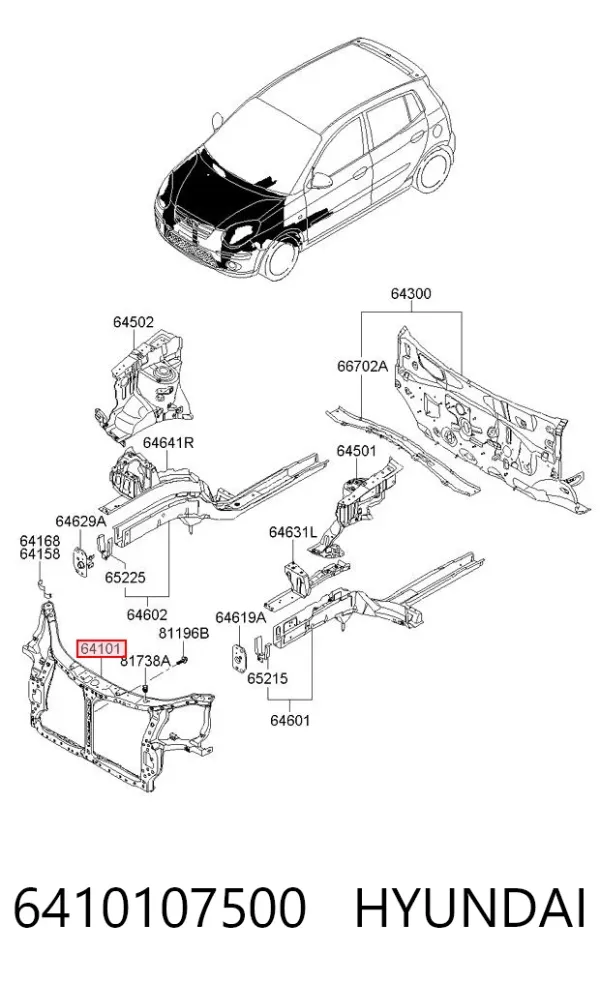 Рамка радиатора 6410107500 Hyundai/Kia