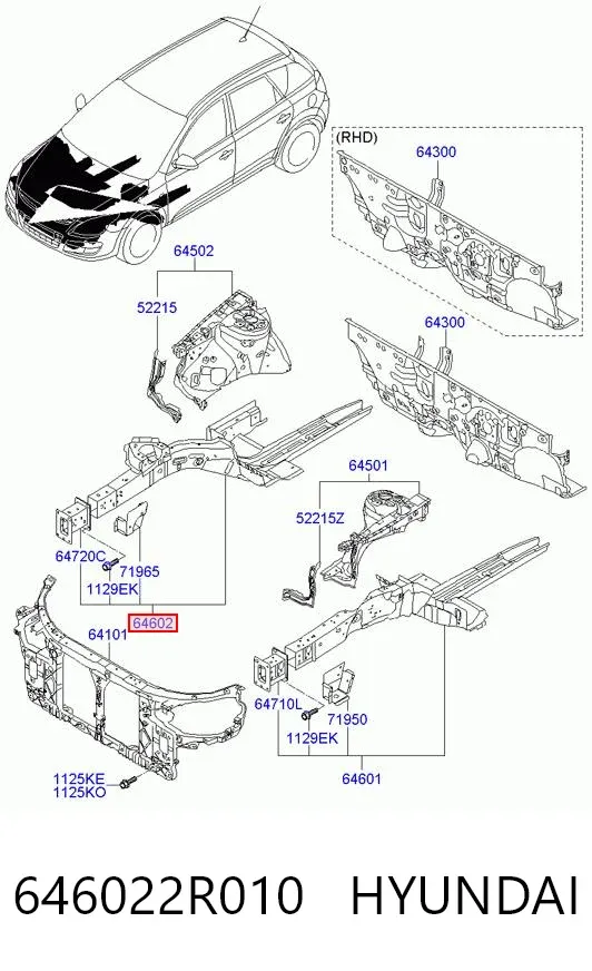 Лонжерон правый 646022R010 Hyundai/Kia