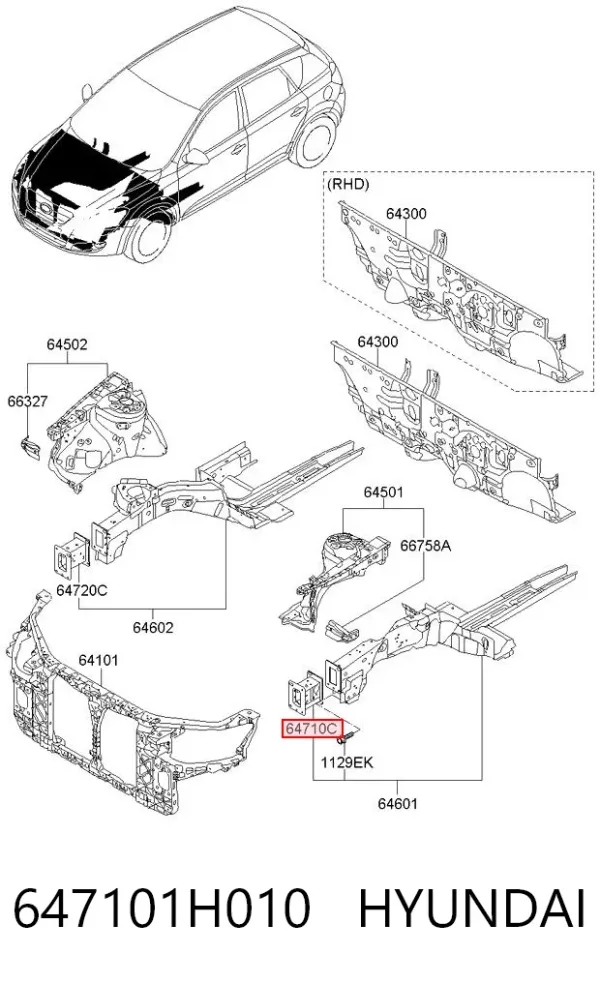 Кронштейн усилителя переднего бампера 647101H010 Hyundai/Kia