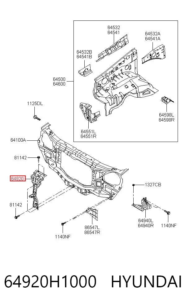 Суппорт радиатора вертикальный (монтажная панель крепления фар) 64920H1000 Hyundai/Kia