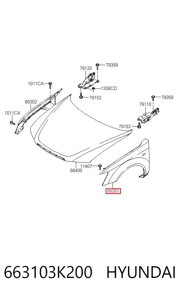 Крыло переднее левое 663103K200 Hyundai/Kia