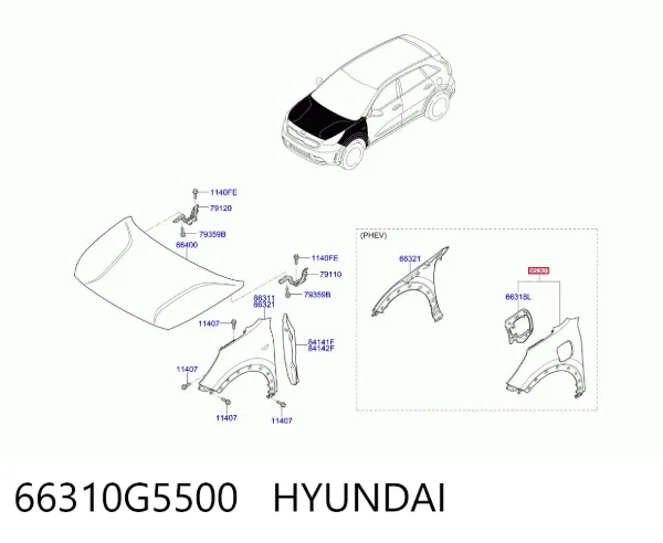 Крыло переднее левое 66310G5500 Hyundai/Kia