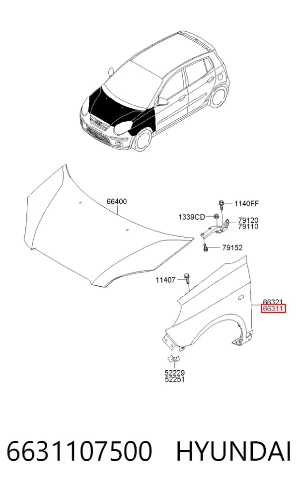 Крыло переднее левое 6631107500 Hyundai/Kia