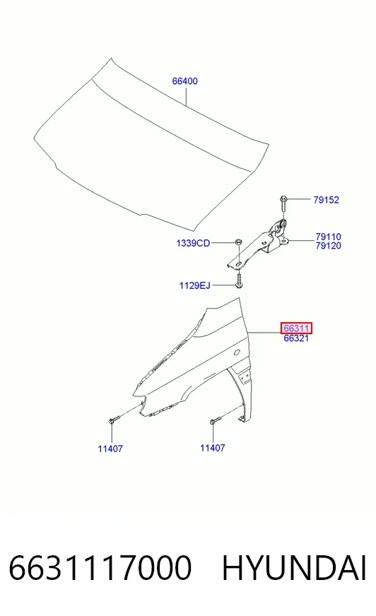 Крыло переднее левое 6631117000 Hyundai/Kia