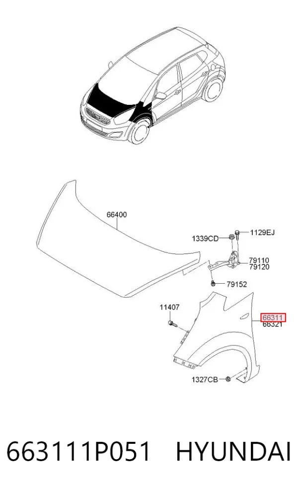 Крыло переднее левое 663111P051 Hyundai/Kia