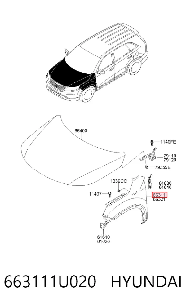 Крыло переднее левое 663111U020 Hyundai/Kia