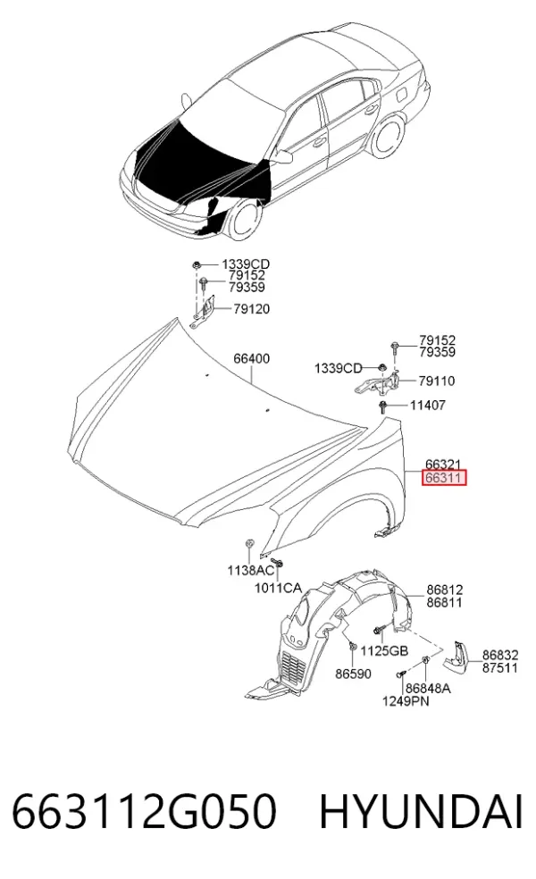 Крыло переднее левое 663112G050 Hyundai/Kia
