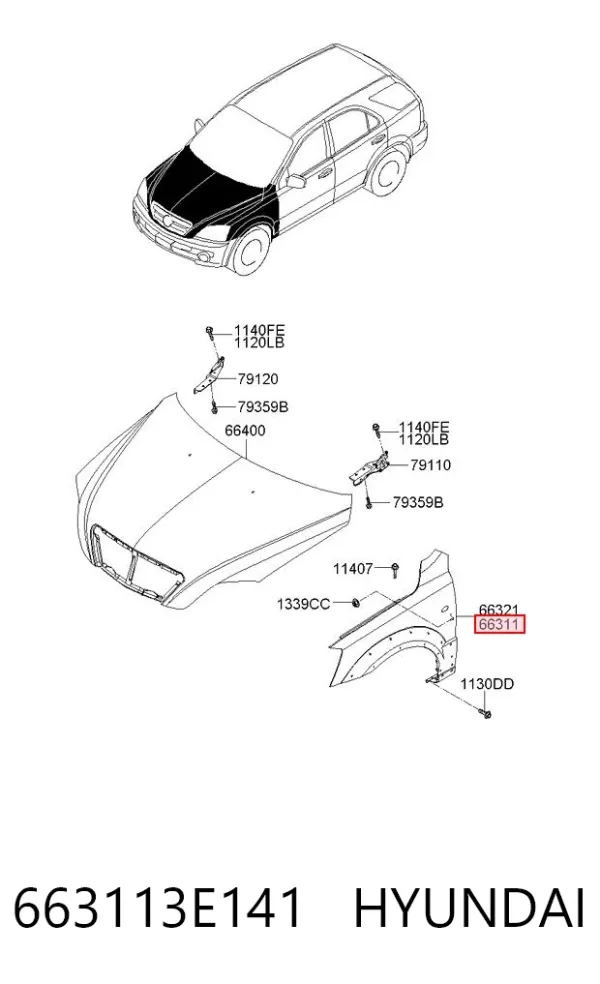 Крыло переднее левое 663113E141 Hyundai/Kia