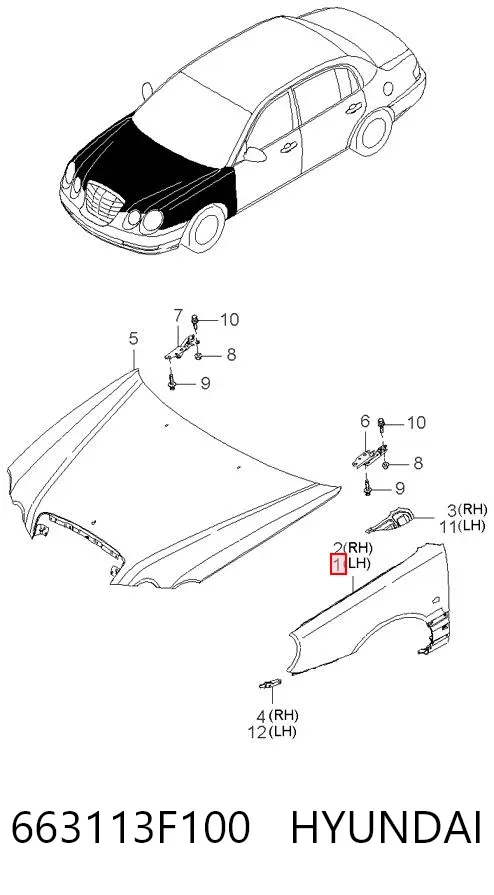 Крыло переднее левое 663113F100 Hyundai/Kia