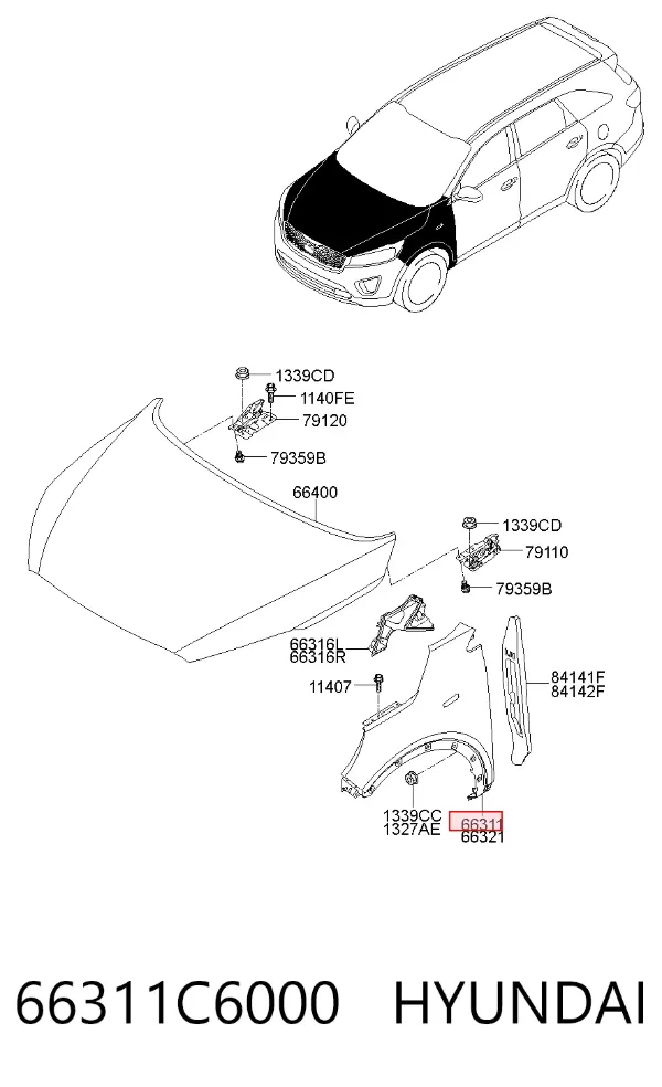 Крыло переднее левое 66311C6000 Hyundai/Kia