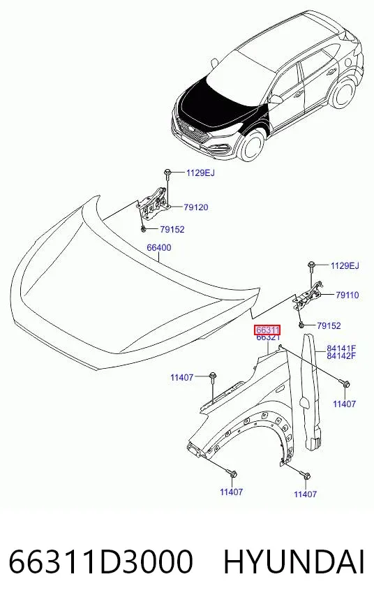 Крыло переднее левое 66311D3000 Hyundai/Kia
