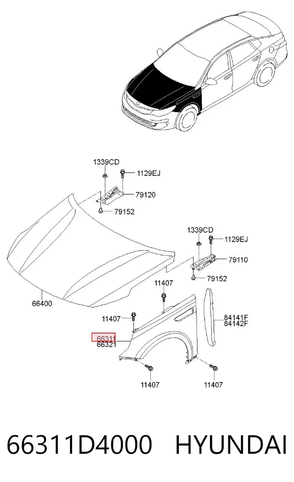 Крыло переднее левое 66311D4000 Hyundai/Kia