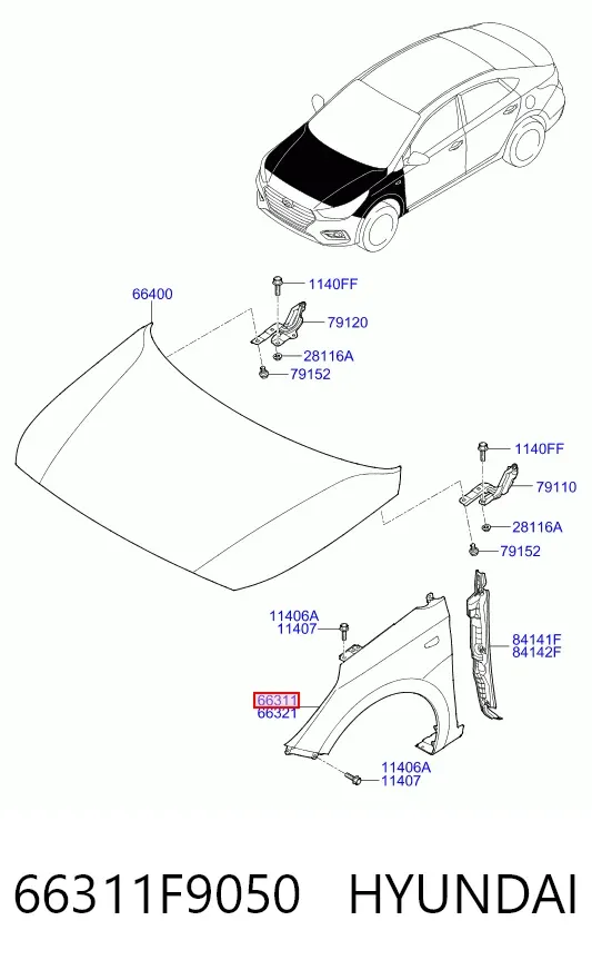 Крыло переднее левое 66311F9050 Hyundai/Kia
