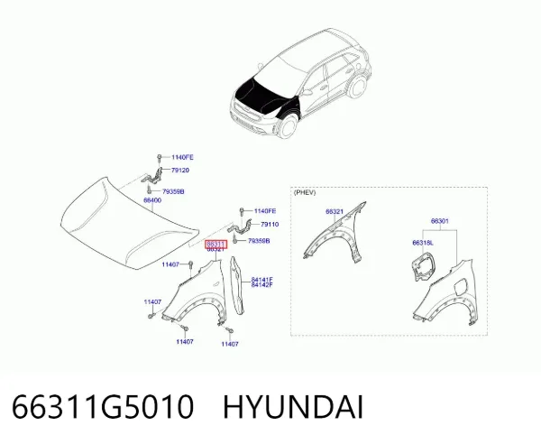 Крыло переднее левое 66311G5010 Hyundai/Kia