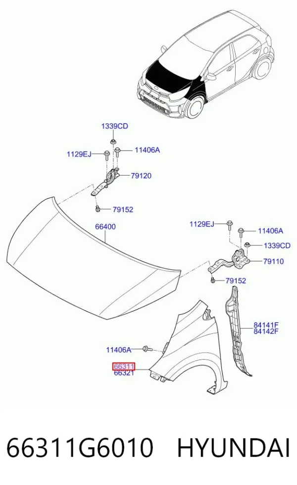 Крыло переднее левое 66311G6010 Hyundai/Kia