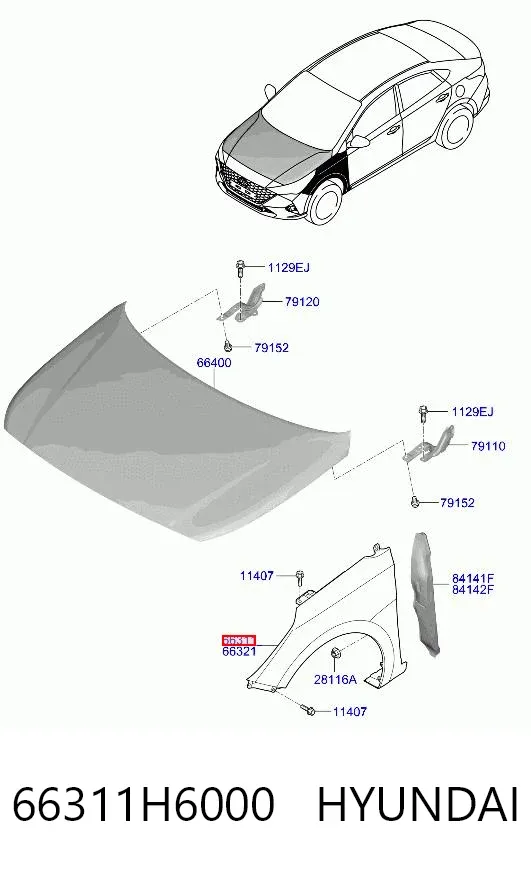 Крыло переднее левое 66311H6000 Hyundai/Kia