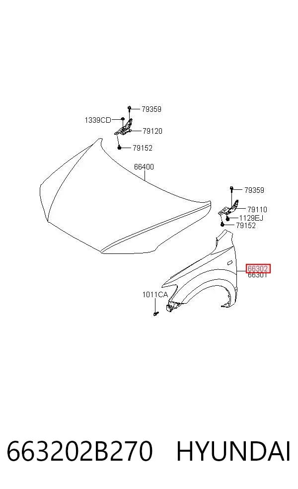 Крыло переднее правое 663202B270 Hyundai/Kia