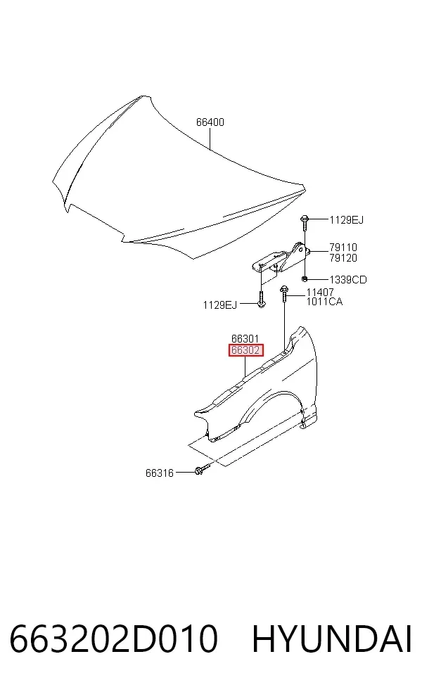 Крыло переднее правое 663202D010 Hyundai/Kia