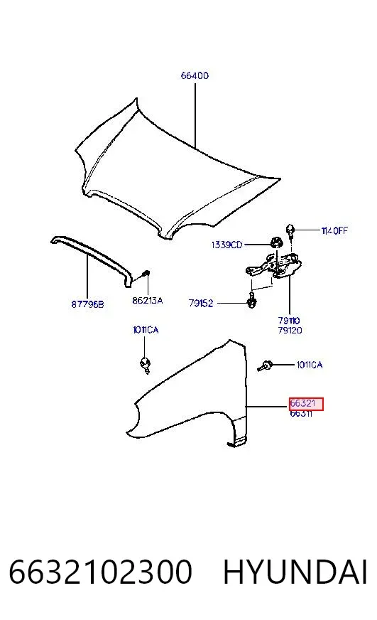 Крыло переднее правое 6632102300 Hyundai/Kia