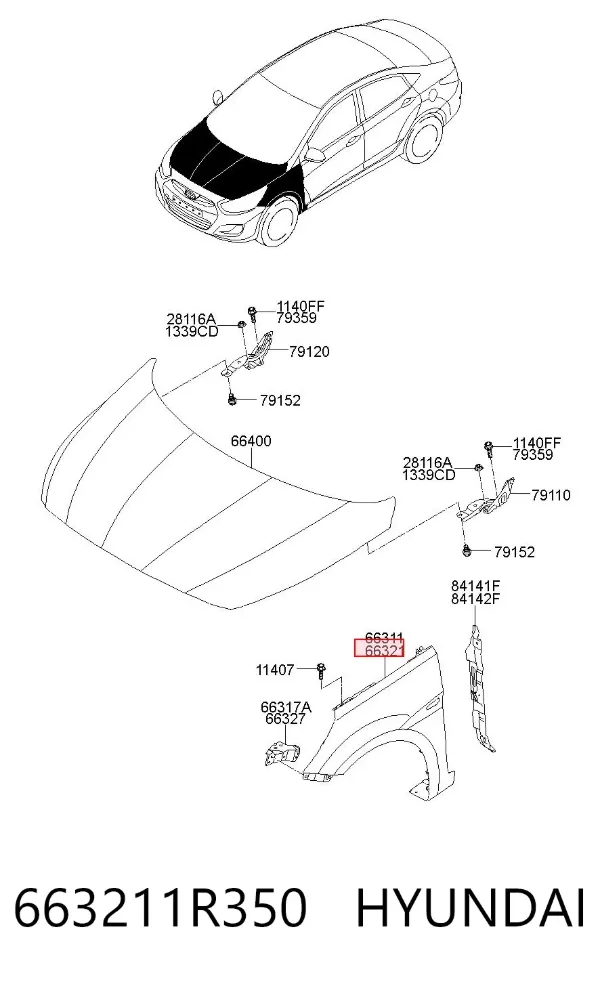 Крыло переднее правое 663211R350 Hyundai/Kia