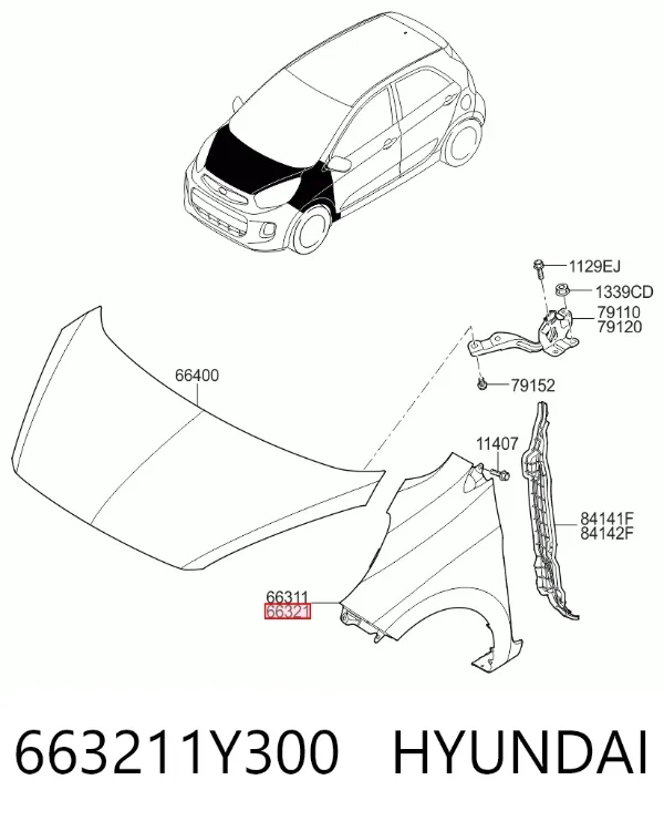Крыло переднее правое 663211Y300 Hyundai/Kia