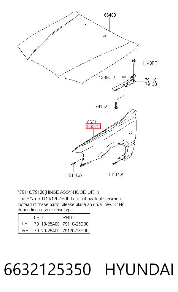 Крыло переднее правое 6632125350 Hyundai/Kia