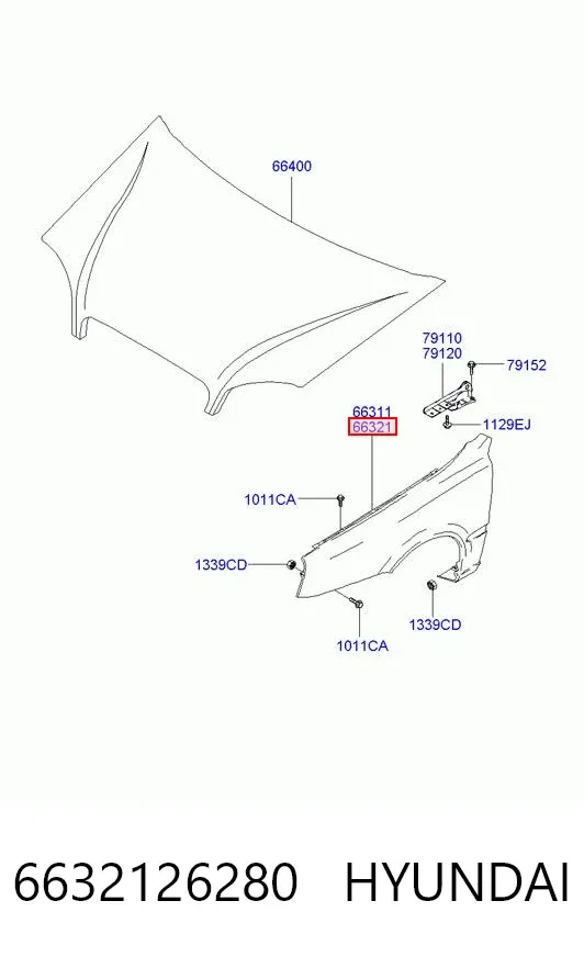 Крыло переднее правое 6632126280 Hyundai/Kia