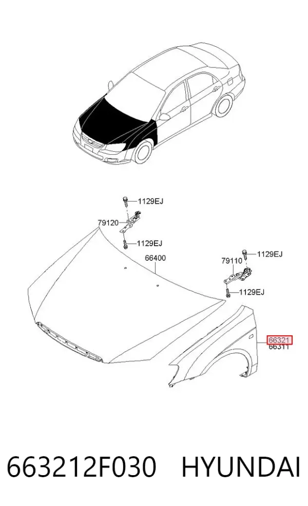 Крыло переднее правое 663212F030 Hyundai/Kia