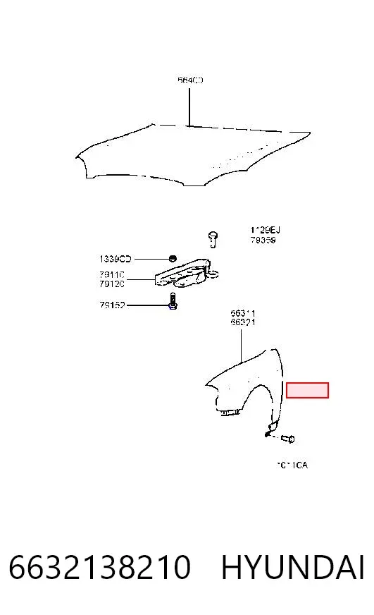 Крыло переднее правое 6632138210 Hyundai/Kia