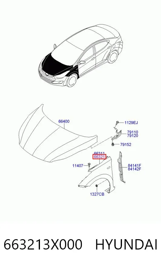 Крыло переднее правое 663213X000 Hyundai/Kia