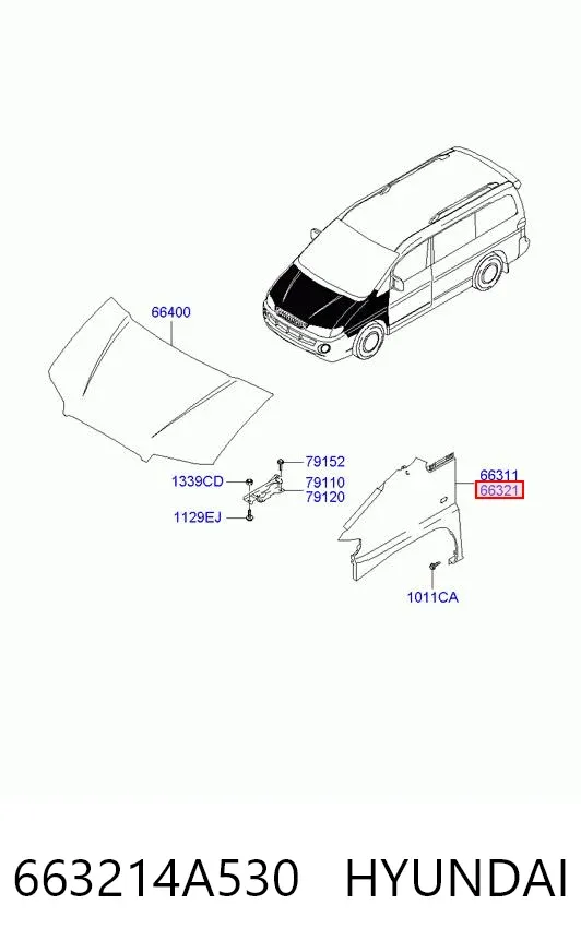 Крыло переднее правое 663214A530 Hyundai/Kia