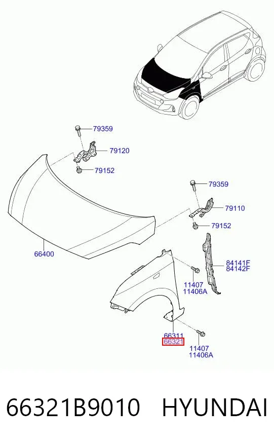 Крыло переднее правое 66321B9010 Hyundai/Kia