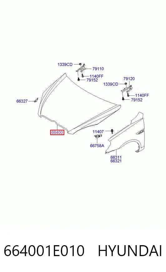 Капот 664001E010 Hyundai/Kia