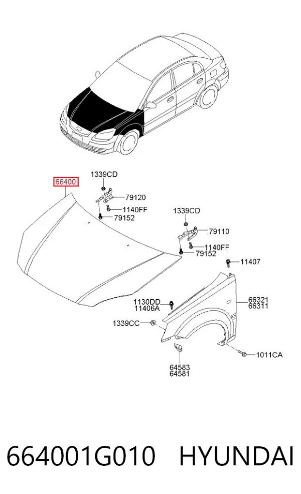 Капот 664001G010 Hyundai/Kia