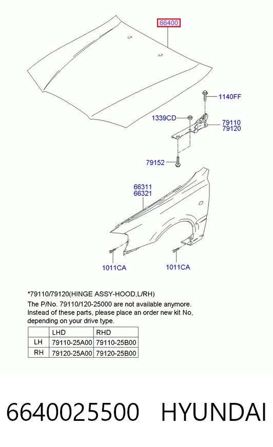 Капот 6640025500 Hyundai/Kia