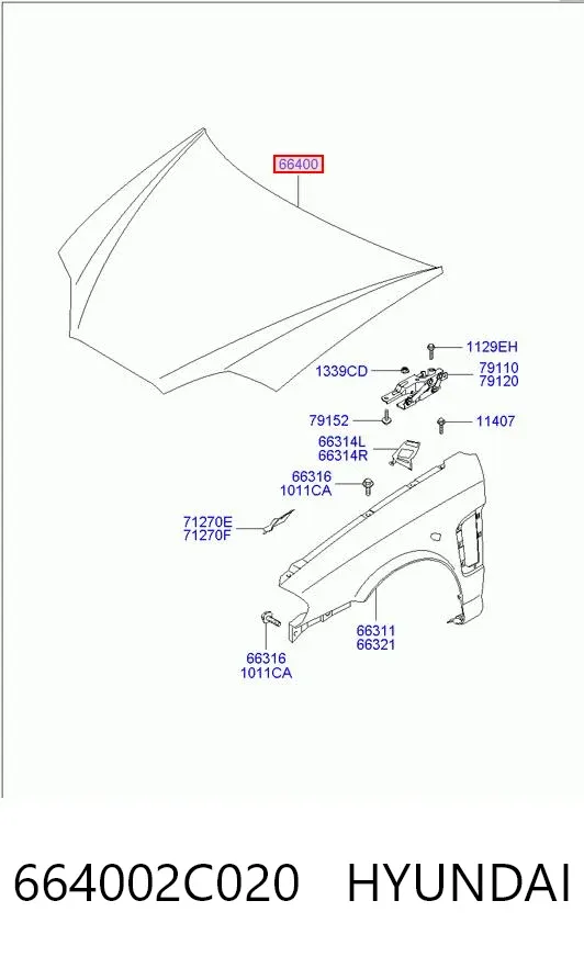 Капот 664002C020 Hyundai/Kia