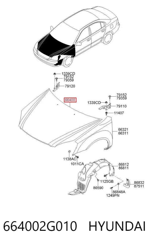 Капот 664002G010 Hyundai/Kia