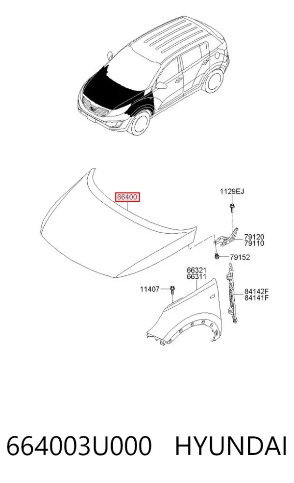 Капот 664003U000 Hyundai/Kia