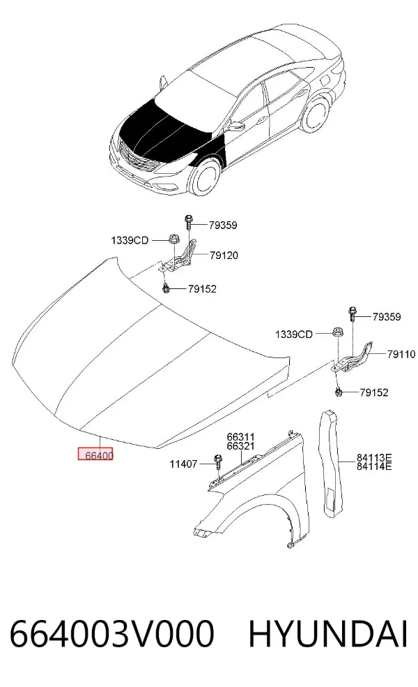 Капот 664003V000 Hyundai/Kia
