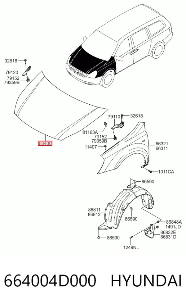 Капот 664004D000 Hyundai/Kia